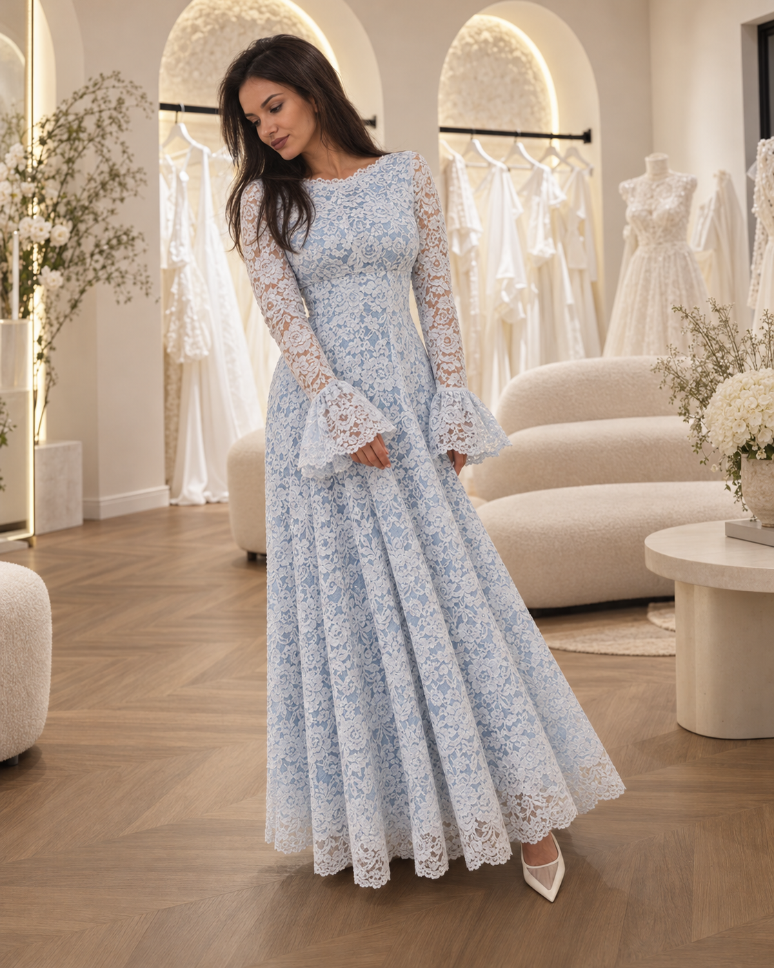 Bell-Sleeve Lace Dress