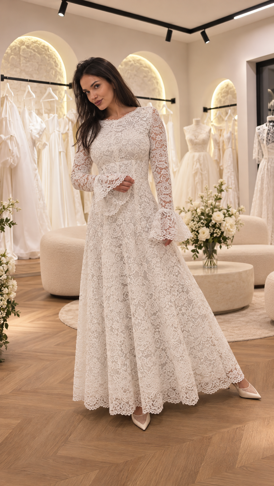 Bell-Sleeve Lace Dress